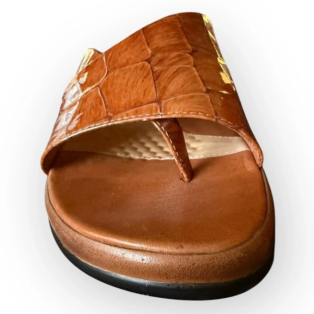 Nurture Slides Rich Brown Crocodile Patent Leather Womens US 6.5 Comfort Sandals - Picture 5 of 16